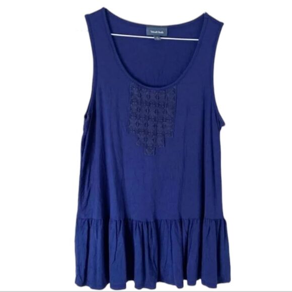NWT ModCloth Dark Navy Blue Sleeveless peplum tank crochet neck size XXS - Picture 1 of 9
